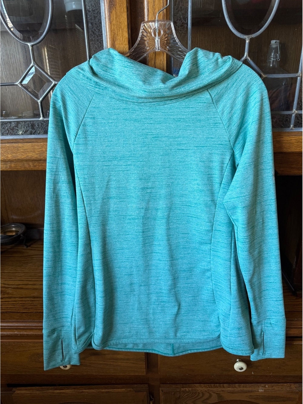 Spyder Women's Small Teal Green Space Dye Cowl Neck Hoodie Pullover Thumbhole